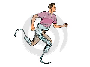 Disabled man running with legs prostheses