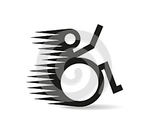 Disabled man in a speedy wheelchair. Disability sign