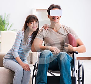 Disabled man with virtual glasses