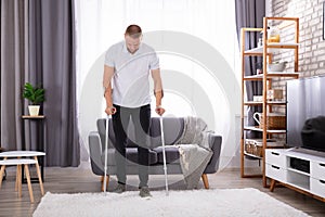Disabled Man Walking On Carpet