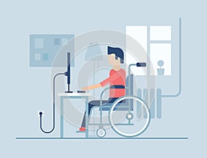 Disabled man working at home - flat design style illustration