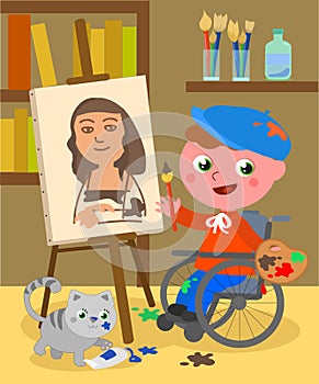 Disabled painter studio vector