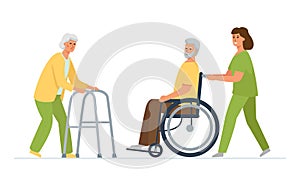 Disabled patients with a nurse.