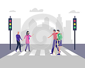 Disabled people crossing street