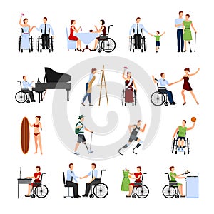 Disabled People Flat Icons Set photo