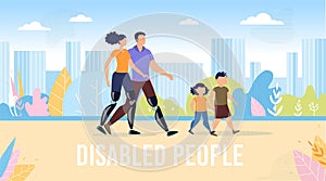 Disabled People Happy Life Flat Vector Banner