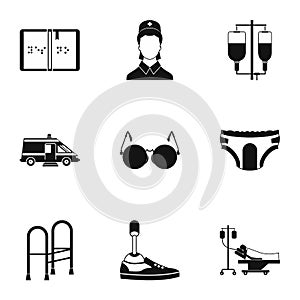 Disabled people icons set, simple style