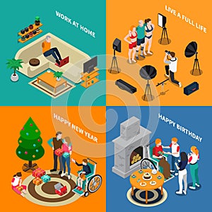 Disabled People Isometric Compositions