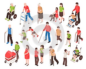 Disabled People Isometric Set