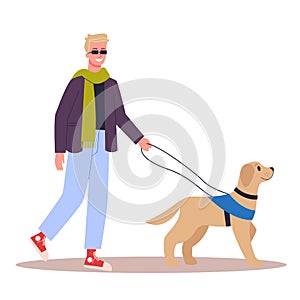 Disabled people living active life concept. Blind men with dog