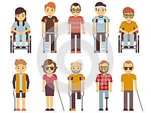 Disabled people vector set. old and young invalid persons isolated on white background photo