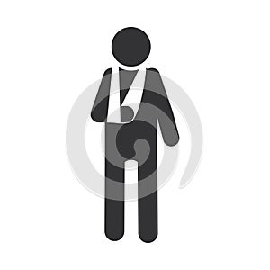 Disabled person with sling in hand, world disability day, silhouette icon design