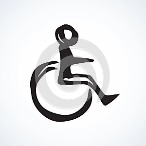 Disabled person in the stroller. Vector drawing