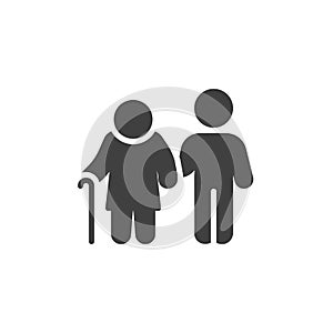 Disabled person and volunteer vector icon