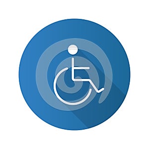 Disabled person in wheelchair flat design long shadow glyph icon