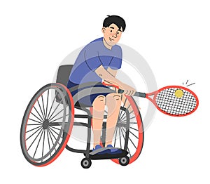 Disabled person in wheelchair playing tennis isolated