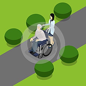Disabled Retired People Life Isometric Banner