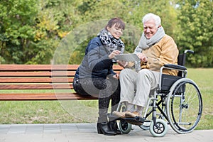 Disabled retiree in park