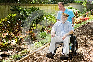 Disabled Senior Enjoying Garden