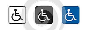 Disabled set vector icon in flat style. Handicap line symbol. Disable blue logo