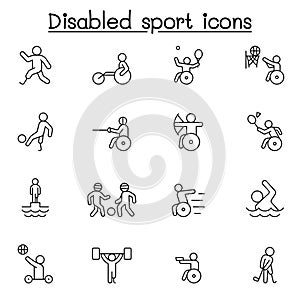 Disabled sport icon set in thin line style