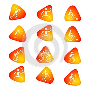 Disabled sports white pictogram invalid people icons set isolated vector illustration.