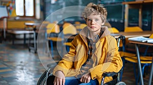 Disabled student in wheelchair actively participating in learning activities in a classroom setting