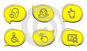 Disabled, Touchpoint and Click hand icons set. Face protection sign. Vector