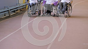 Disabled wheelchair athletes competing in a race