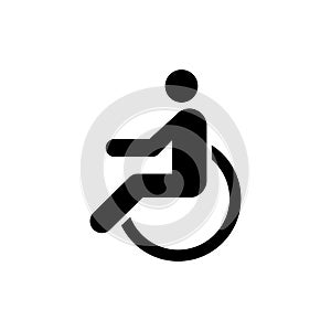 Disabled, Wheelchair Handicap, Cripple. Flat Vector Icon illustration. Simple black symbol on white background. Disabled
