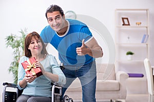 Disabled wife and young husband at home