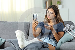 Disabled woman having a video call