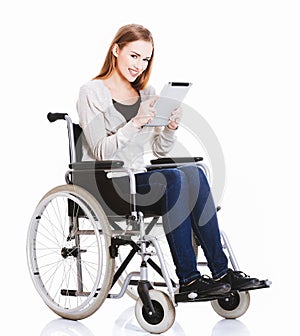 Disabled woman with tablet