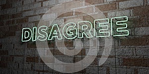 DISAGREE - Glowing Neon Sign on stonework wall - 3D rendered royalty free stock illustration