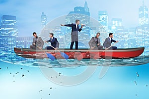 Disagreement concept with businessmen rowing in different direct