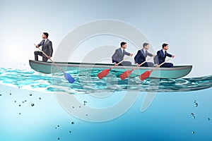 Disagreement concept with businessmen rowing in different direct