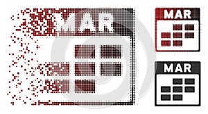 Disappearing Pixel Halftone March Calendar Grid Icon