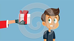 Disappointed Boy Receiving a Lousy Gift from Santa Vector Cartoon