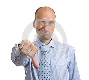 Disappointed businessman showing thumb down sign