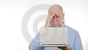 Disappointed Businessman Use Laptop Read Bad Financial News Gesticulate Nervous