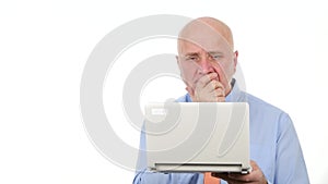 Disappointed businessman use laptop read bad financial news gesticulate nervous