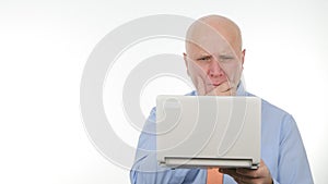 Disappointed Businessman Use Laptop Read Bad News and Gesticulate Upset