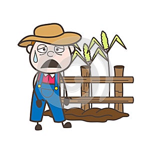 Disappointed Cartoon Farmer in Field Vector