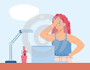 Disappointed confused business woman or office worker, flat vector illustration.