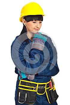 Disappointed constructor worker woman