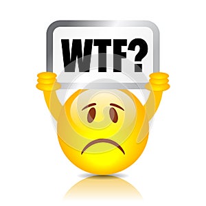 Disappointed emoticon with Wtf sign photo