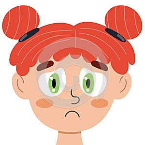 Disappointed girl face. Little sad kid clipart. Depression emotion