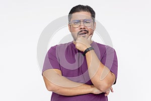 A disappointed man looking directly at someone, thinking of how to reprimand an erring subordinate. Isolated on a white background