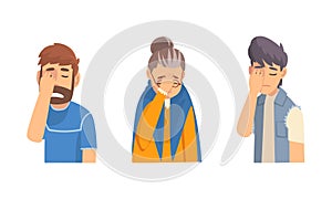 Disappointed Man and Woman Covering His Face with Hand Displaying Frustration and Embarrassment Vector Set