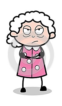 Disappointed - Old Cartoon Granny Vector Illustration